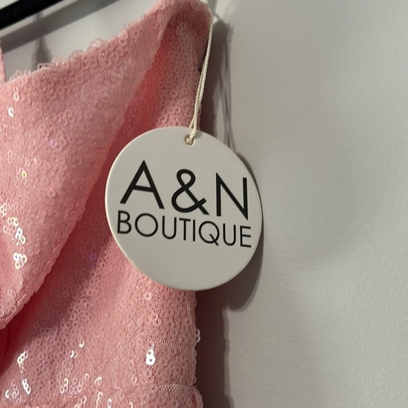 Alamour The Label A&N Luxe Halter V Neck Pink Sequin Long A-line Formal Gown NWT - Picture 3 of 9